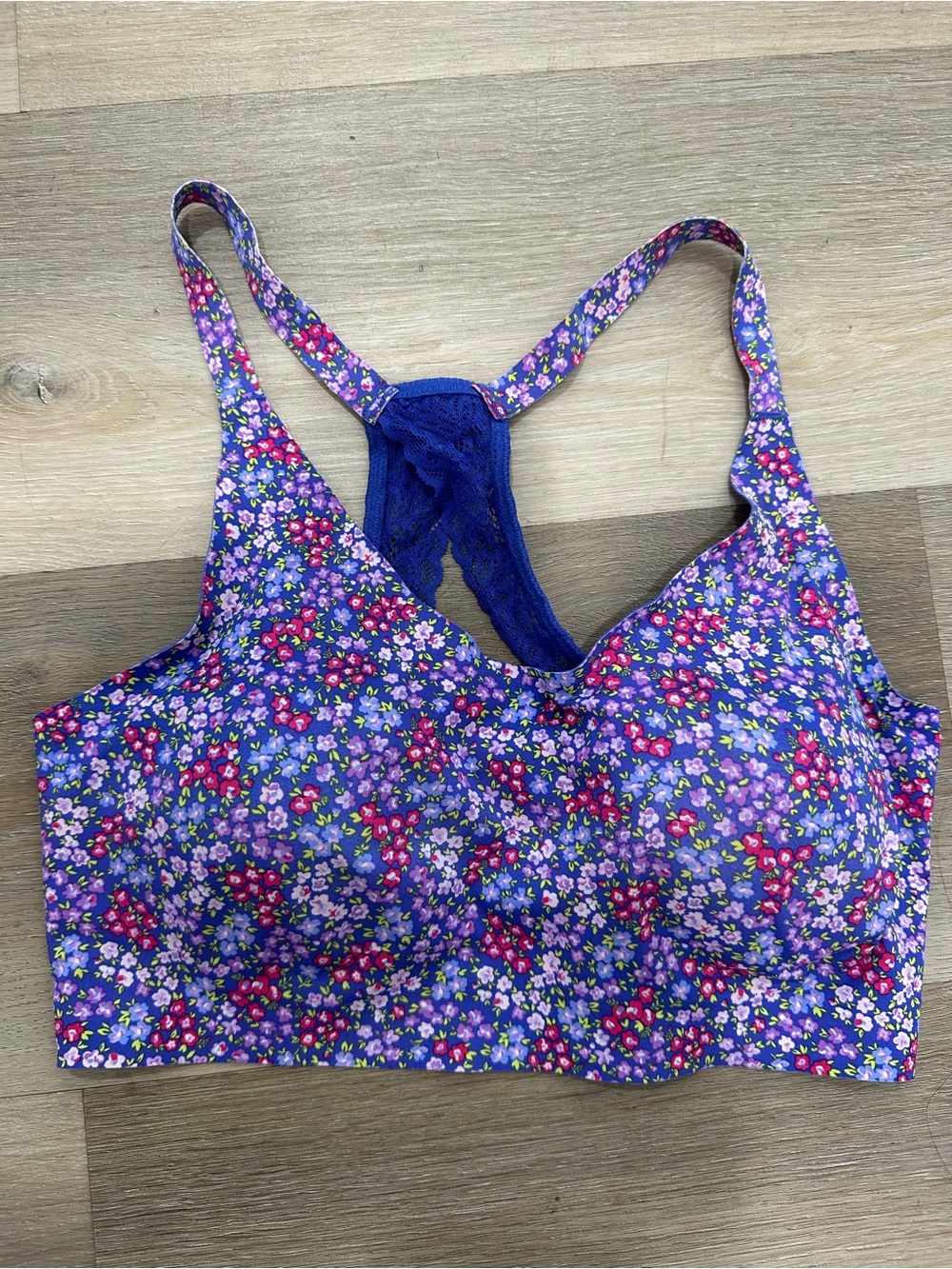 Juniors No Boundaries Purple Floral Wireless Bralette with Racerback